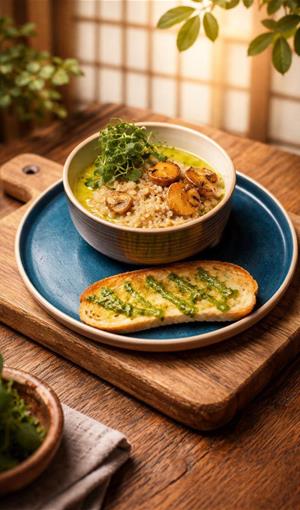 Луковый суп-пюре с белыми грибами и ячменной крупой