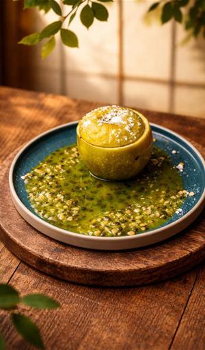 Запеченое яблоко с сухофруктами, медом, орехами под клюквенным соусом